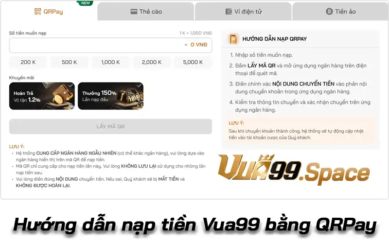 Cách nạp tiền Vua99 bằng QRPay