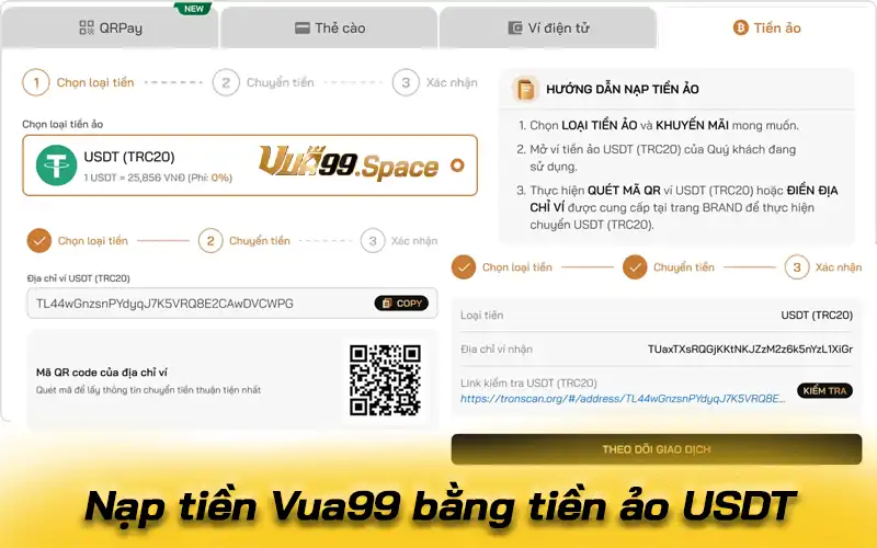 Nạp tiền Vua99 bằng tiền ảo USDT