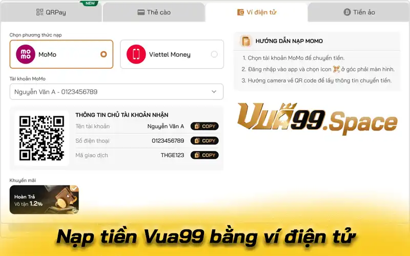 Nạp tiền Vua99 bằng ví điện tử